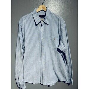 Ralph Lauren Oxford Shirt Men’s XXL Blue White  Striped Long Sleeve Button SLIM